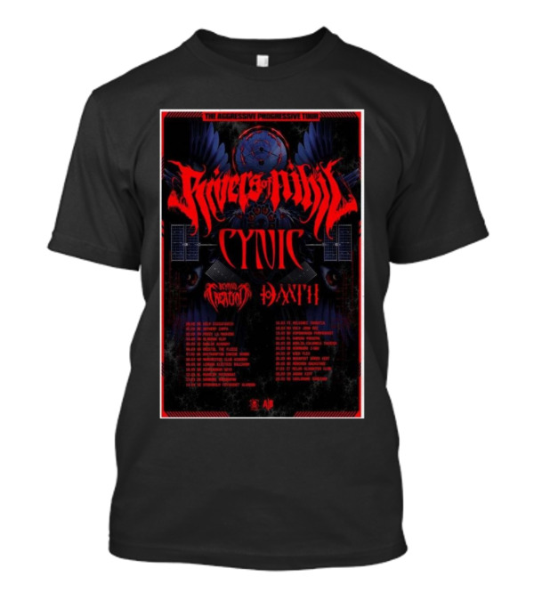 Rivers Of Nihil The Aggressive Progressive Tour EU UK 2025 Cynic Heaven's Creatures Dysrhythmia T-Shirt