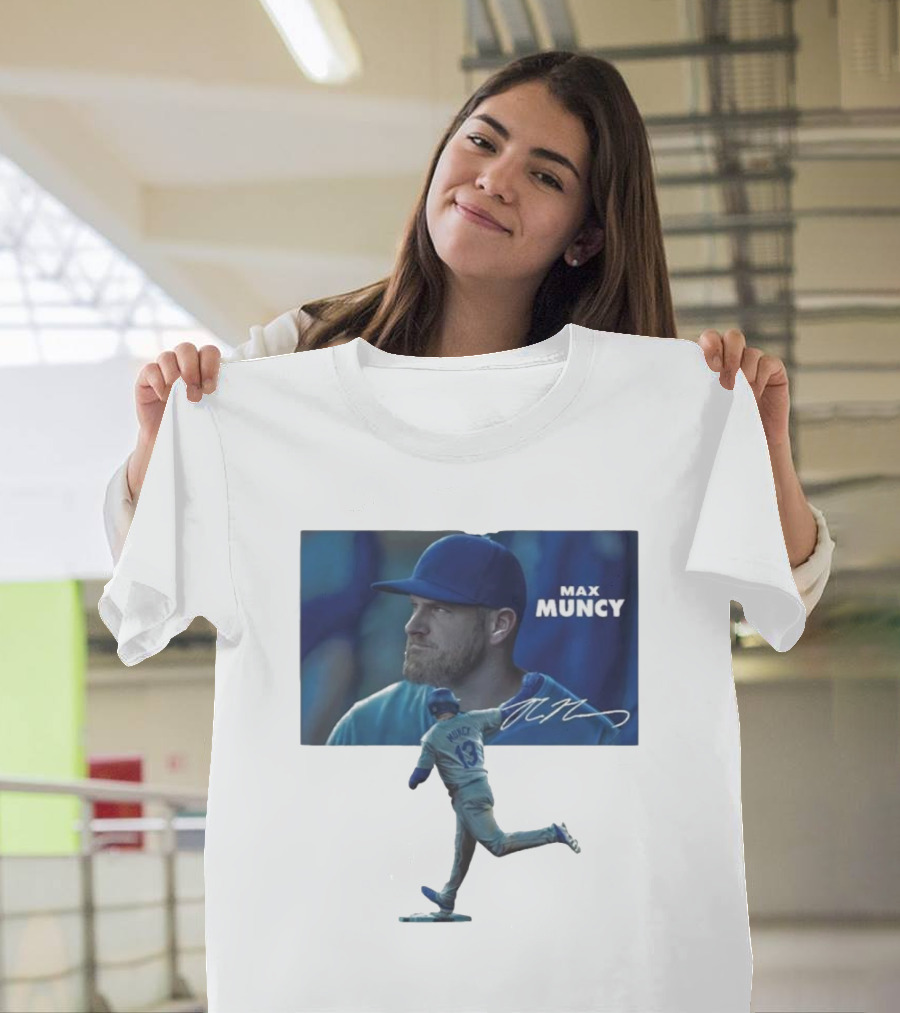 Max Muncy Baseball Figurine And Signature Photo T-Shirt