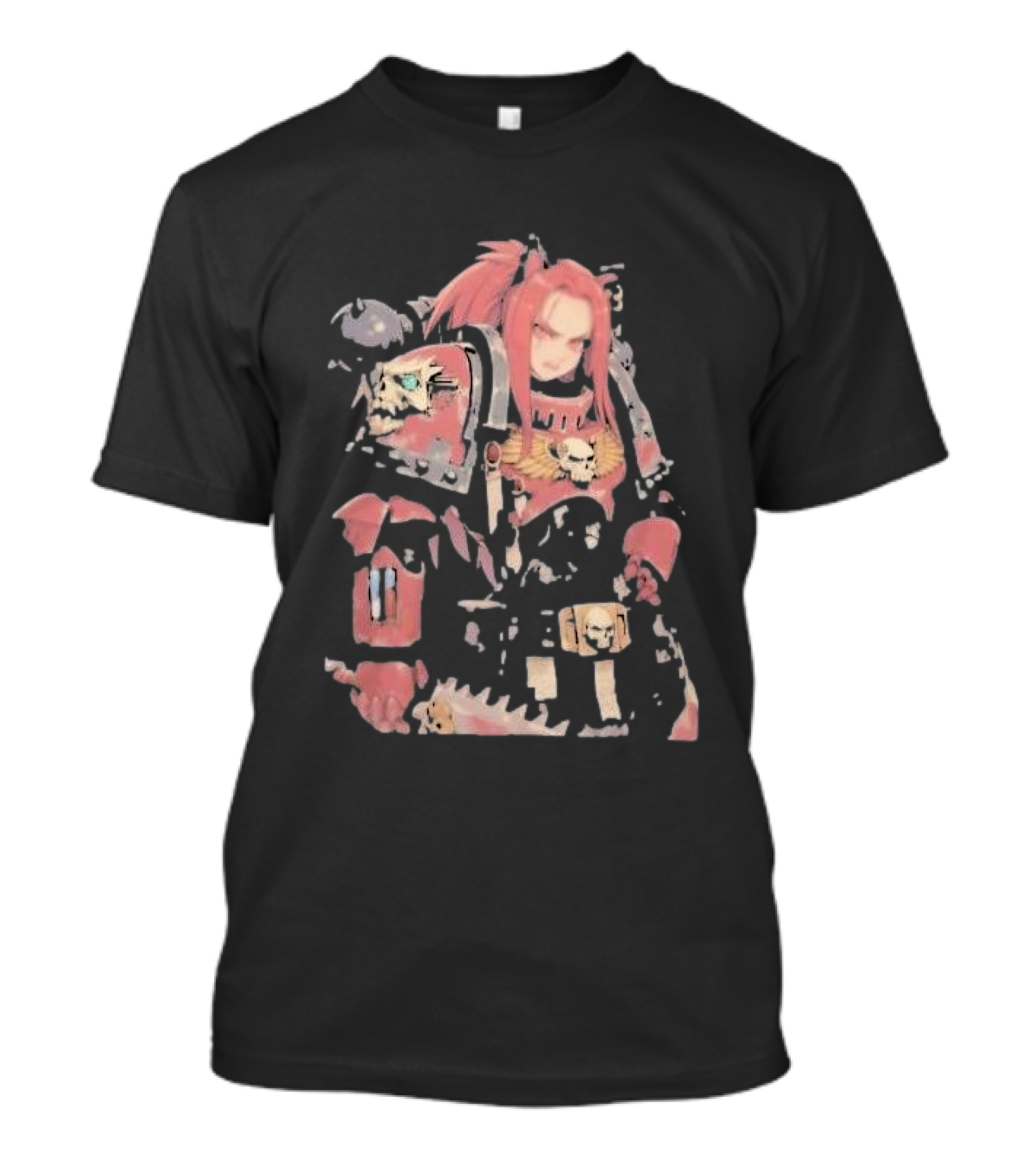 Female Space Marine Waifu Warrior With Skull Armor T-Shirt