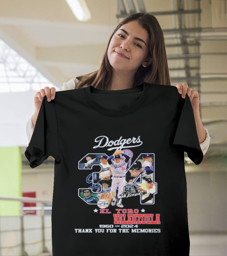 Dodgers 34 El Toro Valenzuela 1960-2024 Thank You For The Memories T-Shirt