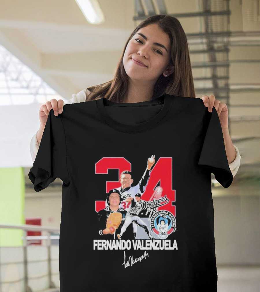Fernando Valenzuela Dodgers 34 Legend Baseball Tecolomania Mexican 34 Signature T-Shirt