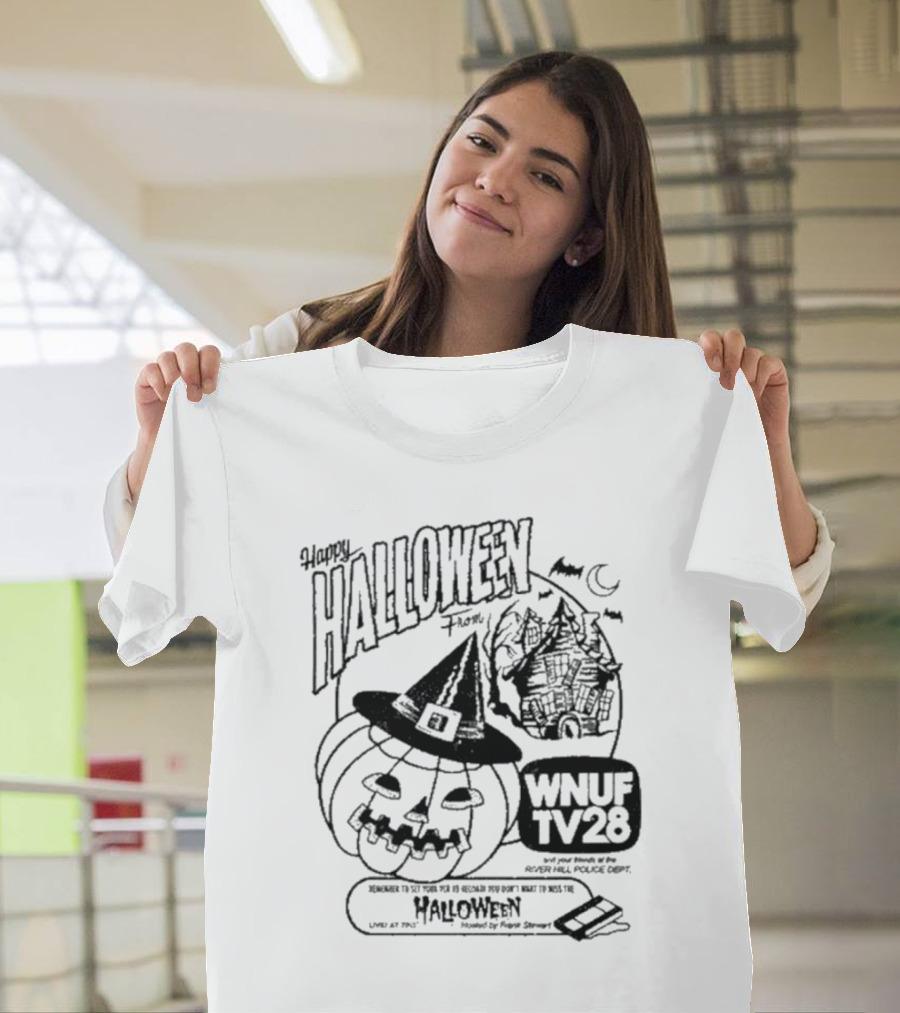 Happy Halloween from WNUF TV28 River Hill Police Dept Set Your VCR Halloween Hosted by Frank Stewart T-Shirt