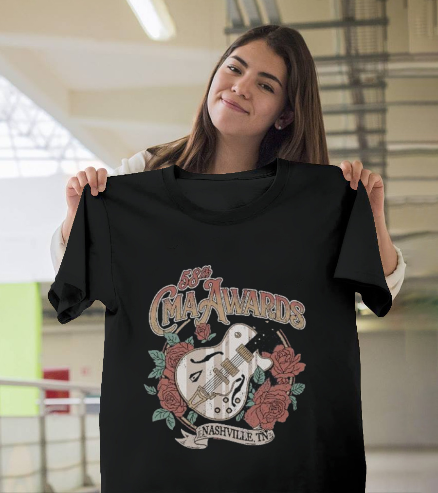 58th CMA Awards Nashville TN Guitar and Roses T-Shirt