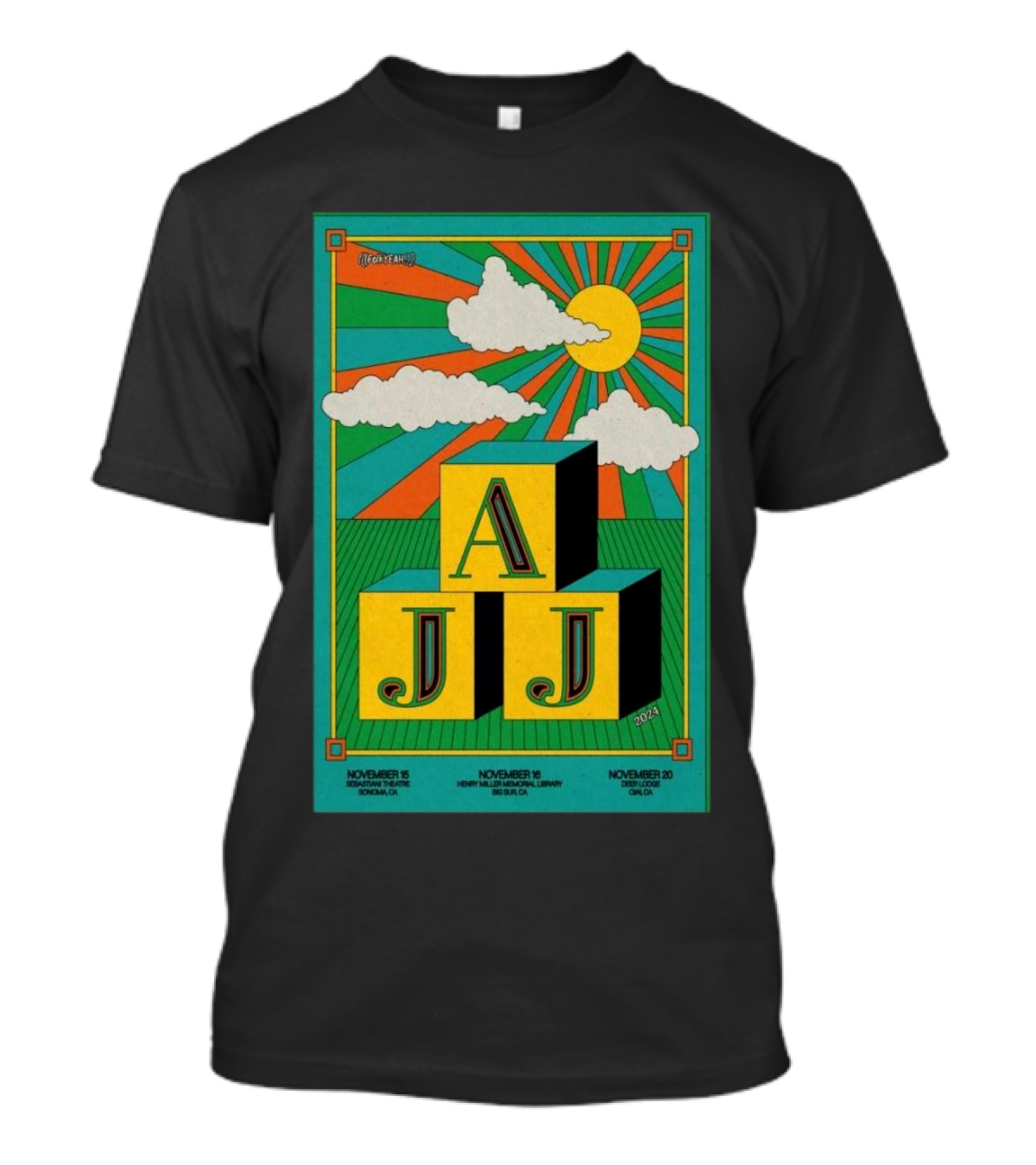 AJJ November 2024 California Tour Sonoma San Luis Obispo Santa Cruz Sunburst Clouds Blocks T-Shirt