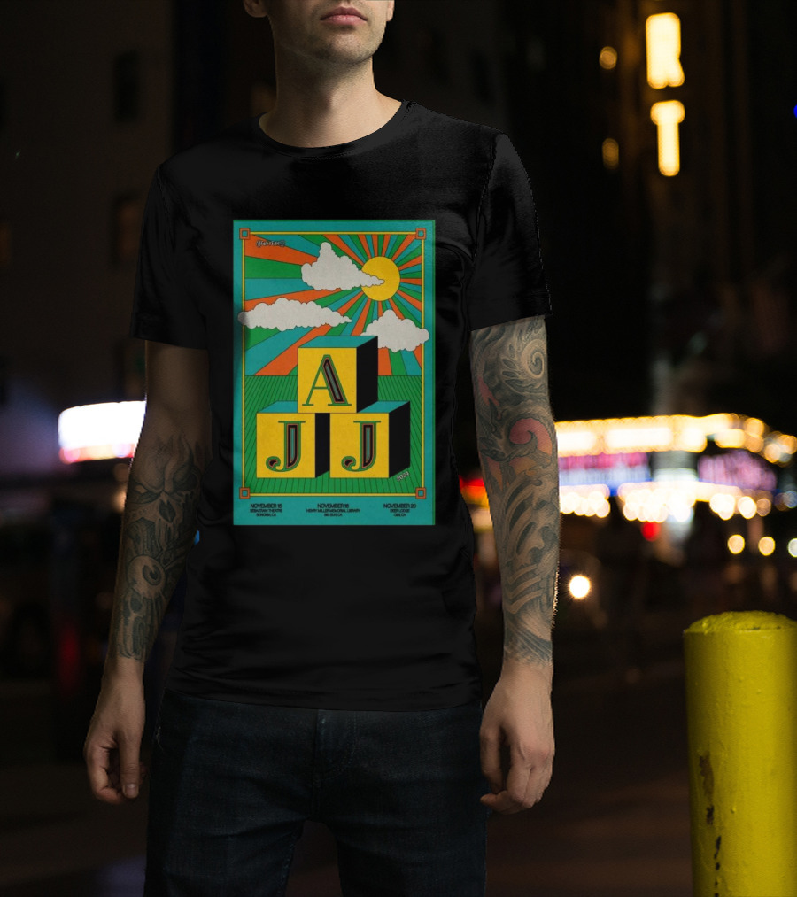 AJJ November 2024 California Tour Sonoma San Luis Obispo Santa Cruz Sunburst Clouds Blocks T-Shirt