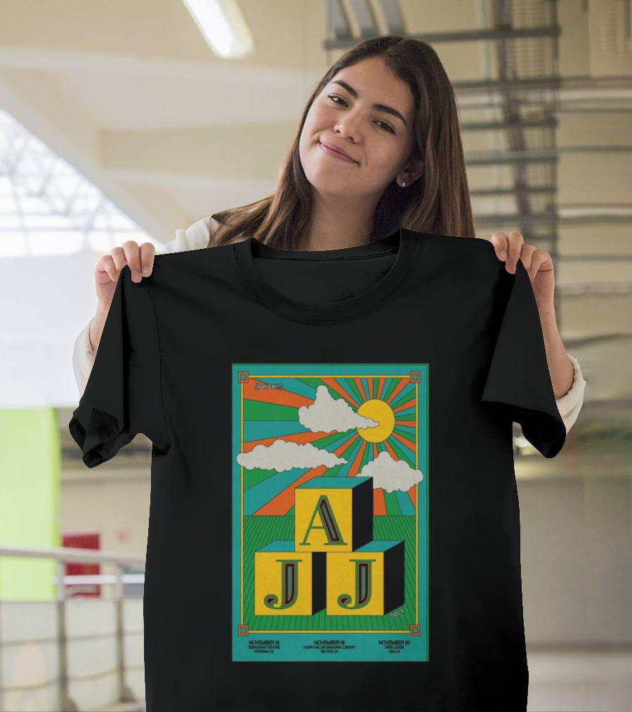 AJJ November 2024 California Tour Sonoma San Luis Obispo Santa Cruz Sunburst Clouds Blocks T-Shirt