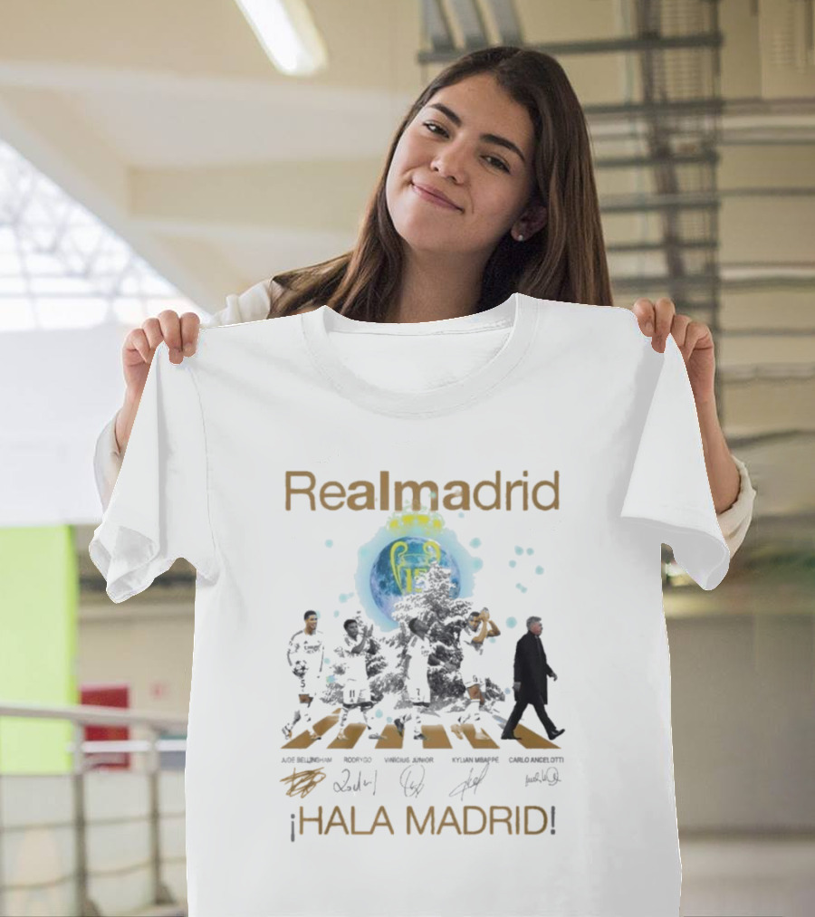 Real Madrid Hala Madrid Jude Bellingham Rodrygo Vinicius Junior Kylian Mbappe Carlo Ancelotti Signatures T-Shirt