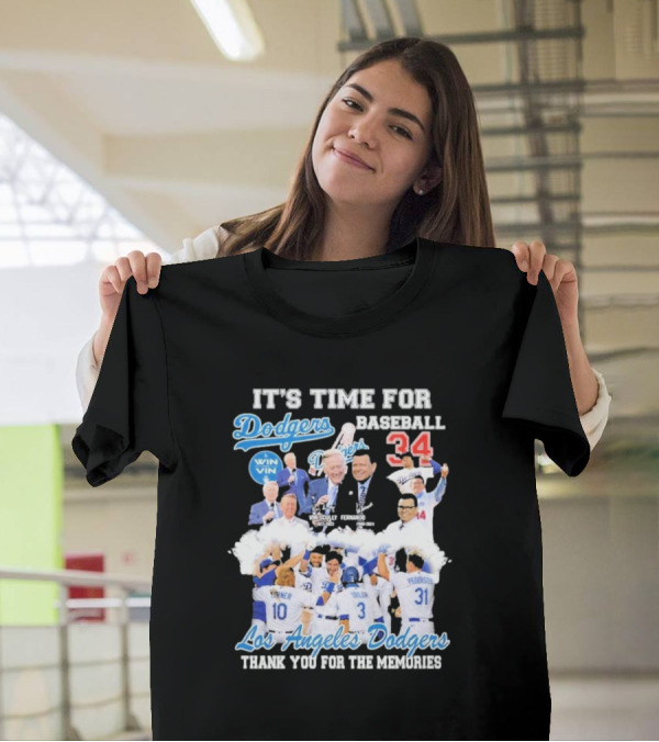 IT'S TIME FOR BASEBALL LOS ANGELES DODGERS VIN SCULLY FERNANDO VALENZUELA 34 THANK YOU FOR THE MEMORIES T-Shirt