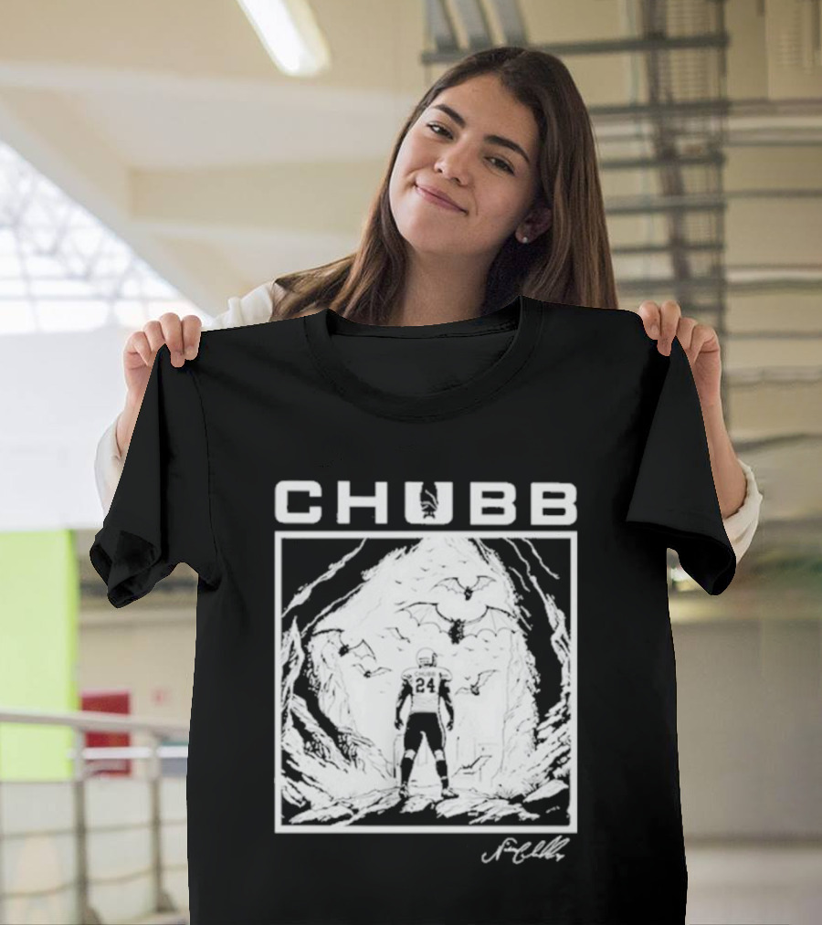 Chubb 24 Cleveland Football Bat Cave Fantasy Scene T-Shirt