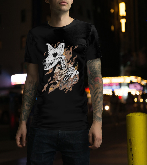 Otto By Kris I’m Fine Skeleton Dog Flames T-Shirt