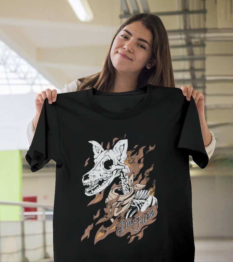 Otto By Kris I’m Fine Skeleton Dog Flames T-Shirt