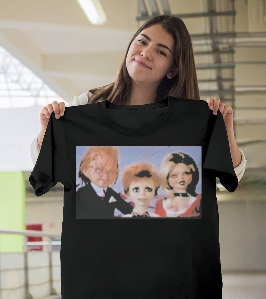 Chucky And Family Horror Characters In Distorted Family T-Shirt