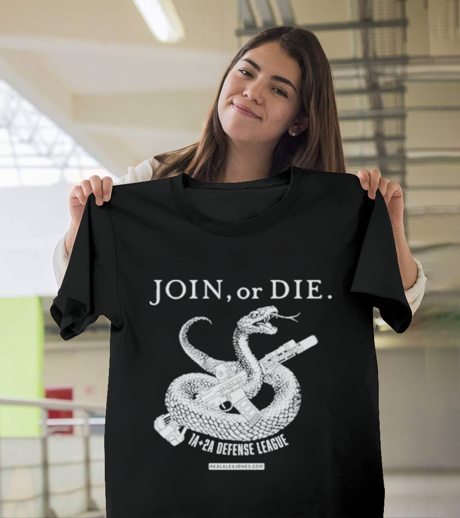 Join Or Die 1A + 2A Defense League Snake Rifle RealAlexJones T-Shirt