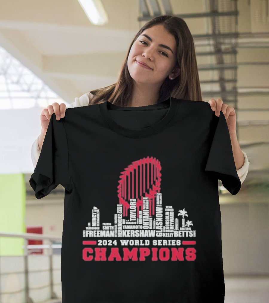 Los Angeles Dodgers 2024 World Series Champions Kershaw Freeman Betts Skyline T-Shirt