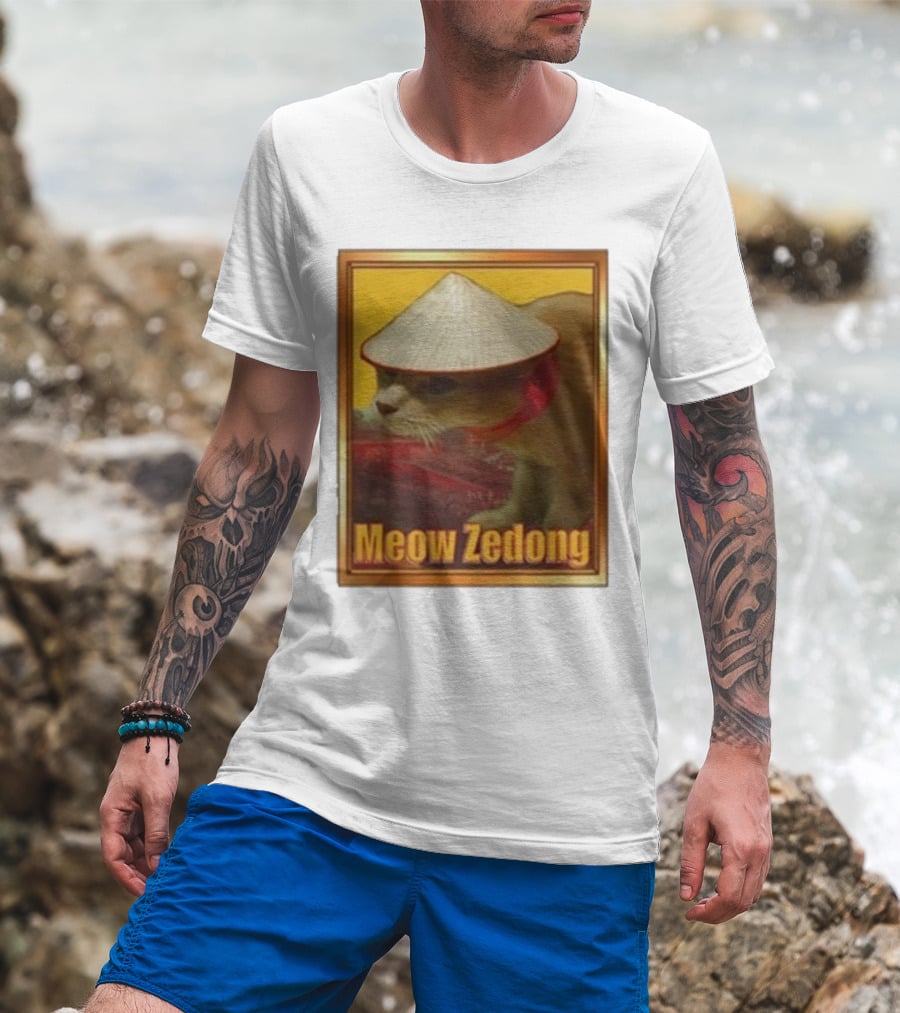 Funny Ahh Tees Meow Zedong Cat With Hat T-Shirt