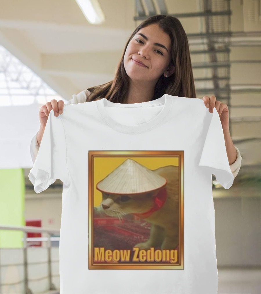 Funny Ahh Tees Meow Zedong Cat With Hat T-Shirt