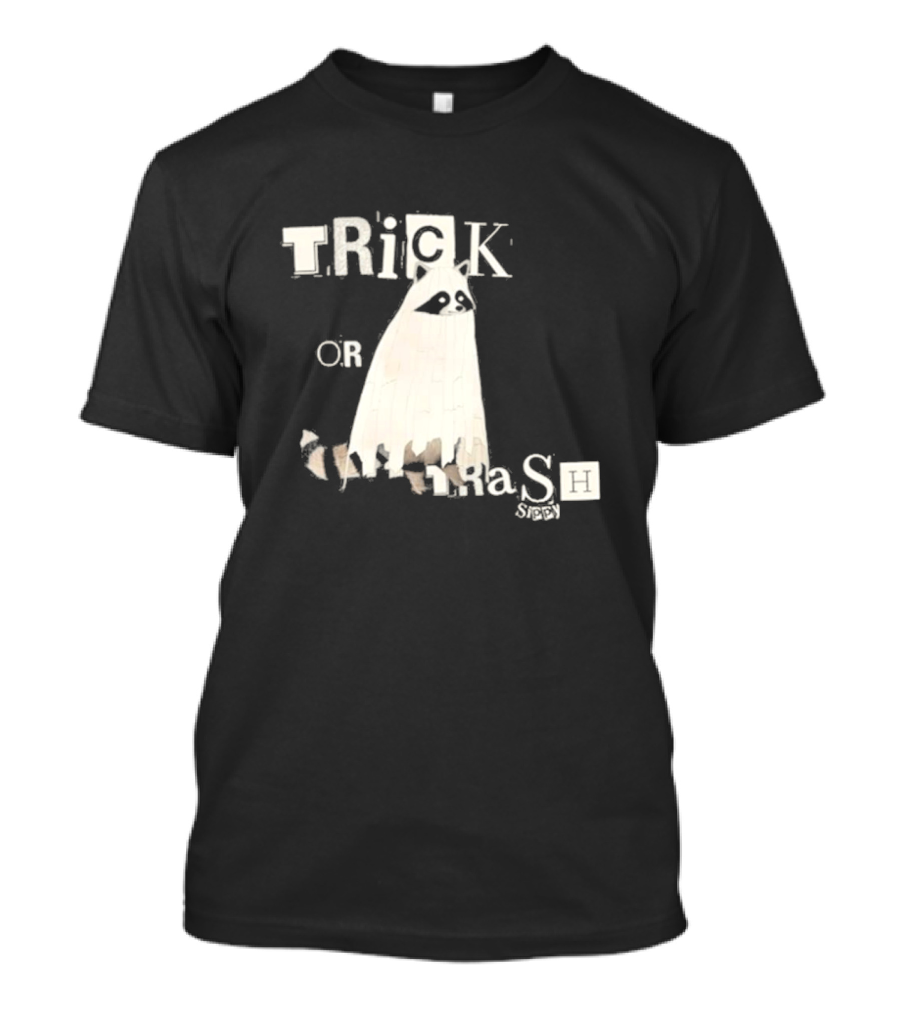 TRICK OR TRASH SIPPY Black Raccoon Ghost Costume T-Shirt