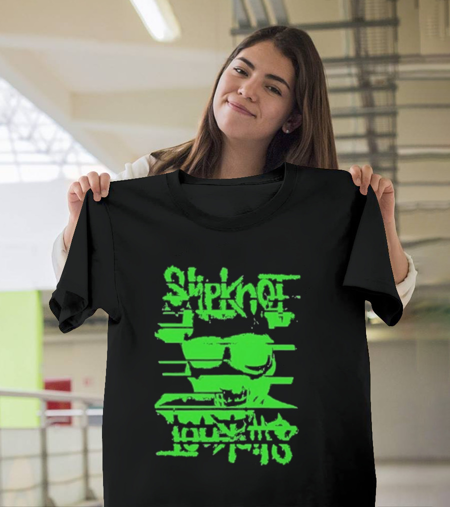 Slipknot The Thick Glitch Skull Neon Green T-Shirt