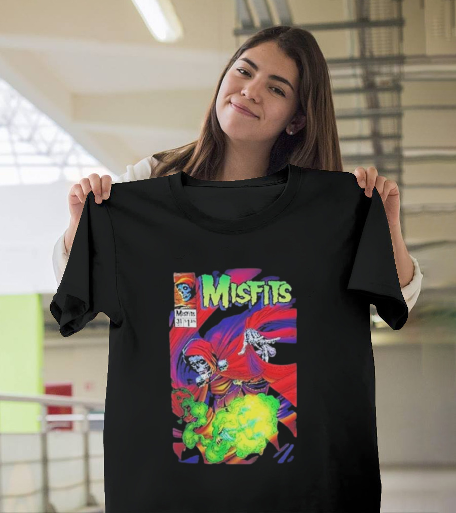 Misfits Oct 31 2024 Hell Fiend Skeletal Superhero with Green Flames T-Shirt