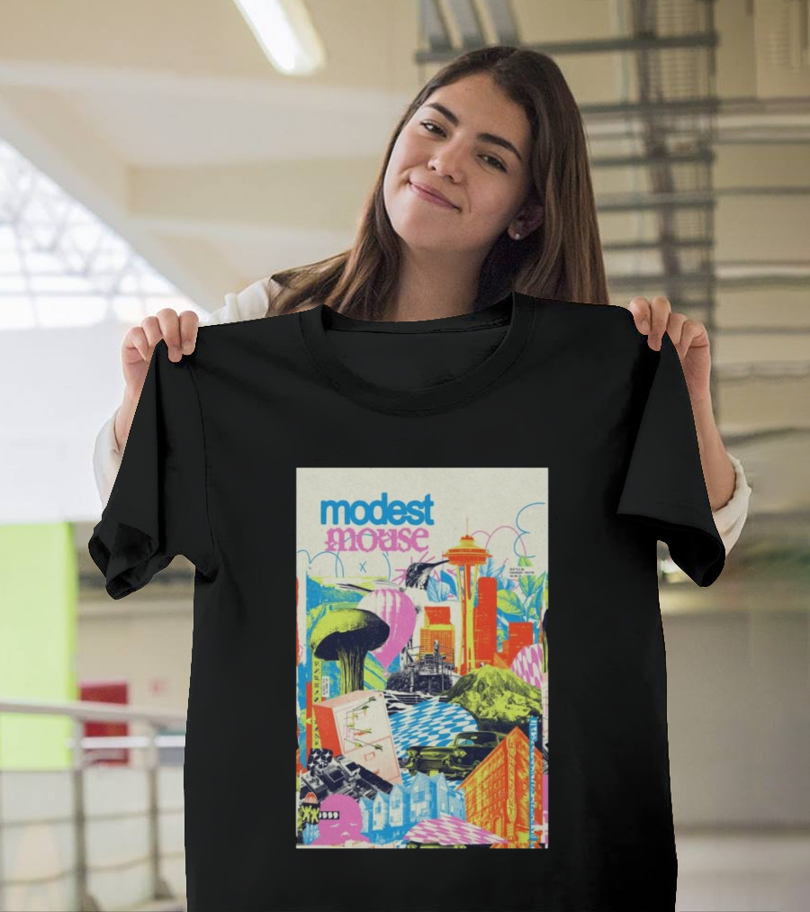 Modest Mouse Seattle WA 2024 Space Needle Colorful Collage T-Shirt