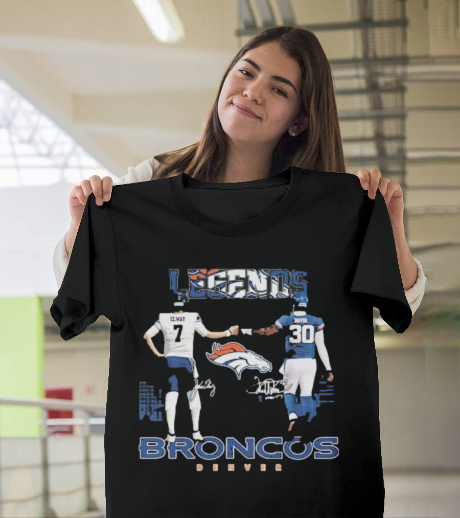 Denver Broncos Legends Elway Davis Signature Football Duo T-Shirt