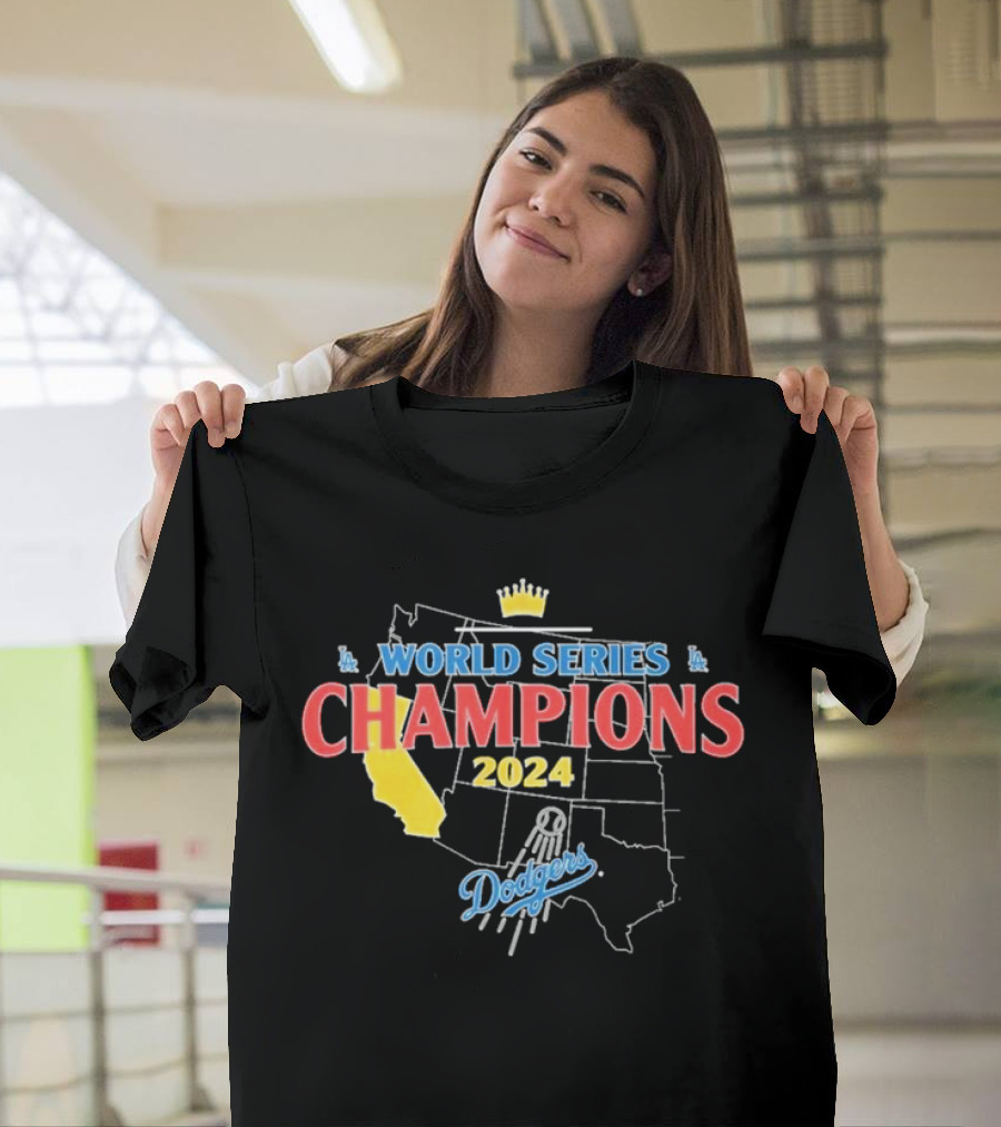 World Series Champions 2024 Los Angeles Dodgers Map Logo T-Shirt