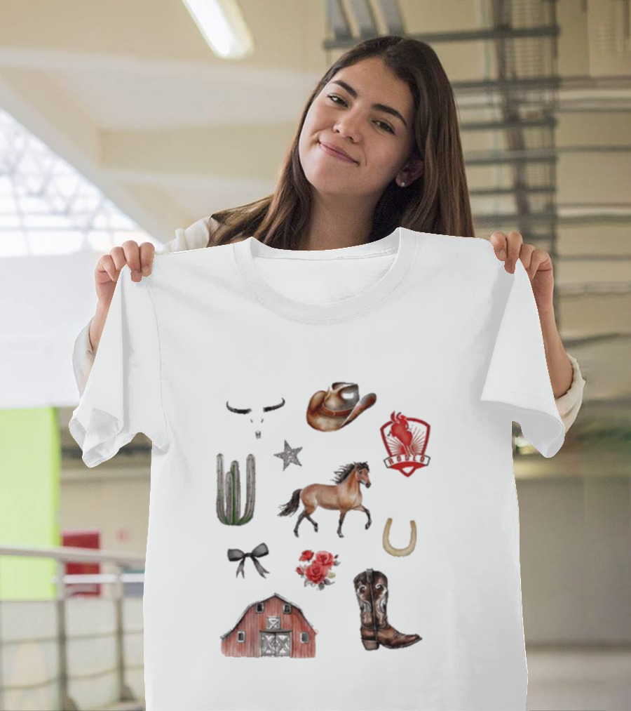 Books With Jess Cowboy Chestnut Cactus Horse Barn Boots Rose Rodeo Badge Hat Skulls Star Horseshoe T-Shirt