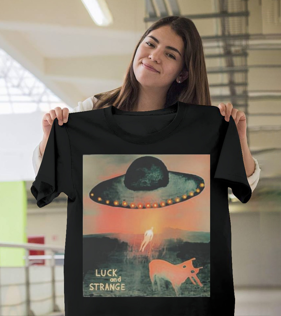 Luck and Strange UFO with Animal in Space Desert Scene T-Shirt