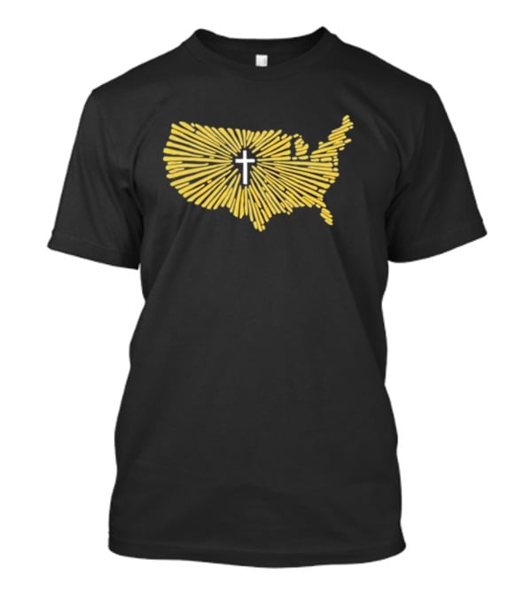 Christian Nationalism Cross In Radiating USA Outline Ccn T-Shirt
