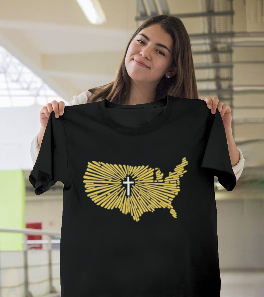 Christian Nationalism Cross in Radiating USA Outline Ccn T-Shirt