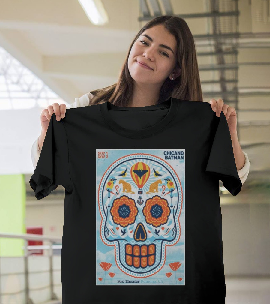 Fox Theater Pomona CA Chicano Batman Tour November 1-2 2024 Day of the Dead Skull T-Shirt
