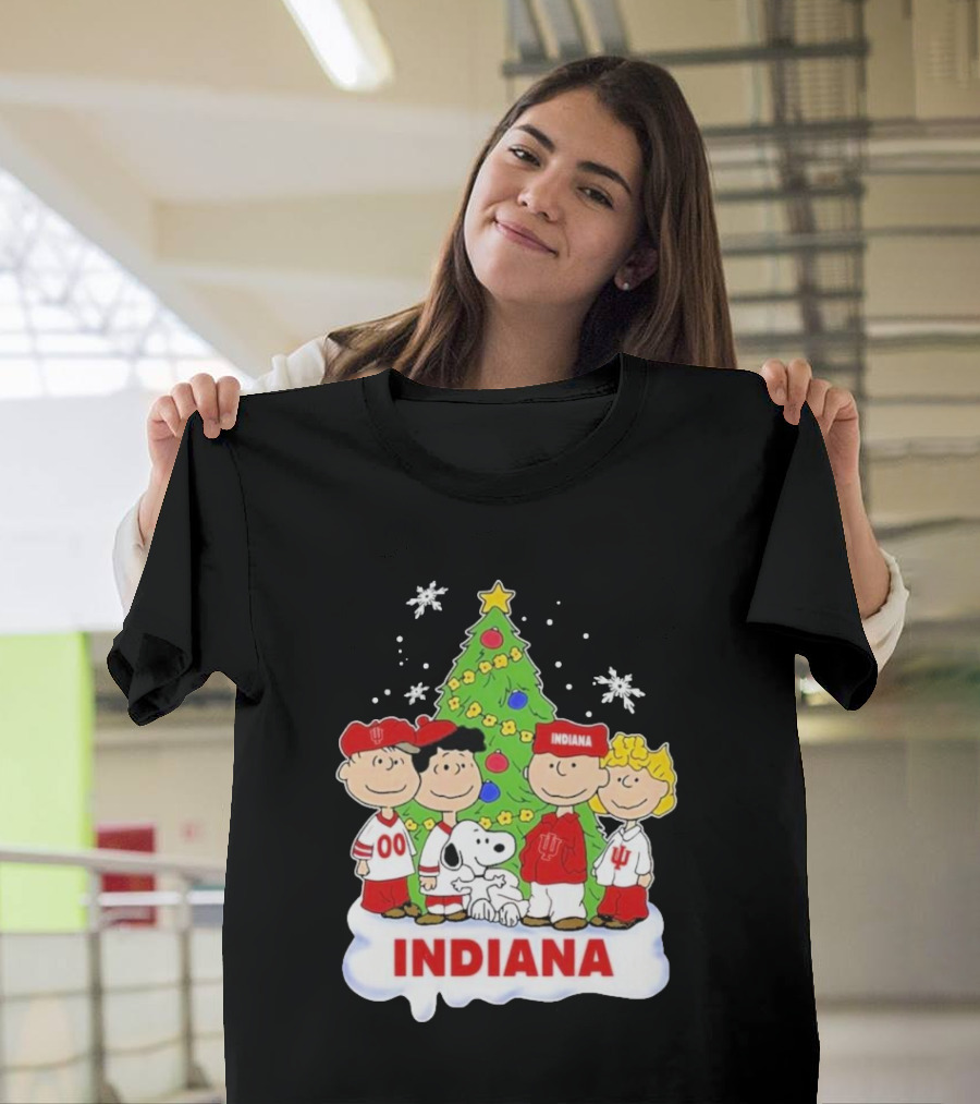 Indiana Hoosiers Snoopy Peanuts Christmas Tree Charlie Brown Lucy Linus T-Shirt