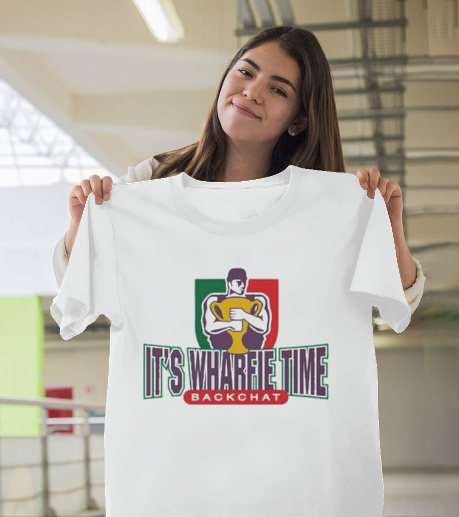 IT'S WHARFIE TIME BACKCHAT Logo Trophy Holding Figure T-Shirt
