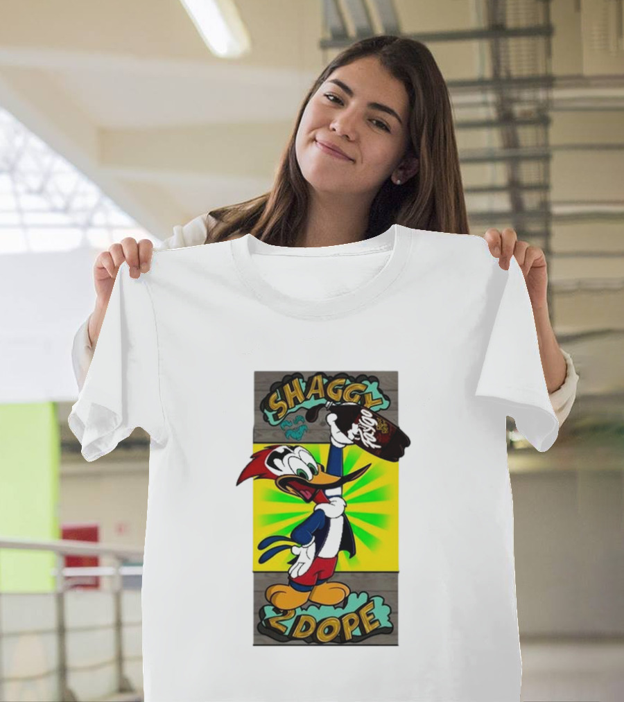 Shaggy 2 Dope Holding Bottle with Woodpecker Illustration from The Shaggy Show T-Shirt