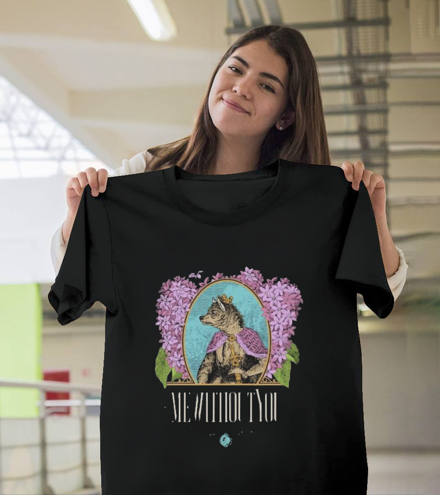 Me Without You Cat in Regal Attire with Sapphire Accent and Purple Floral Frame T-Shirt
