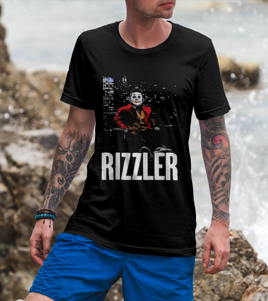 Rizzler Shitheadsteve Joker Style Cityscape Background T-Shirt
