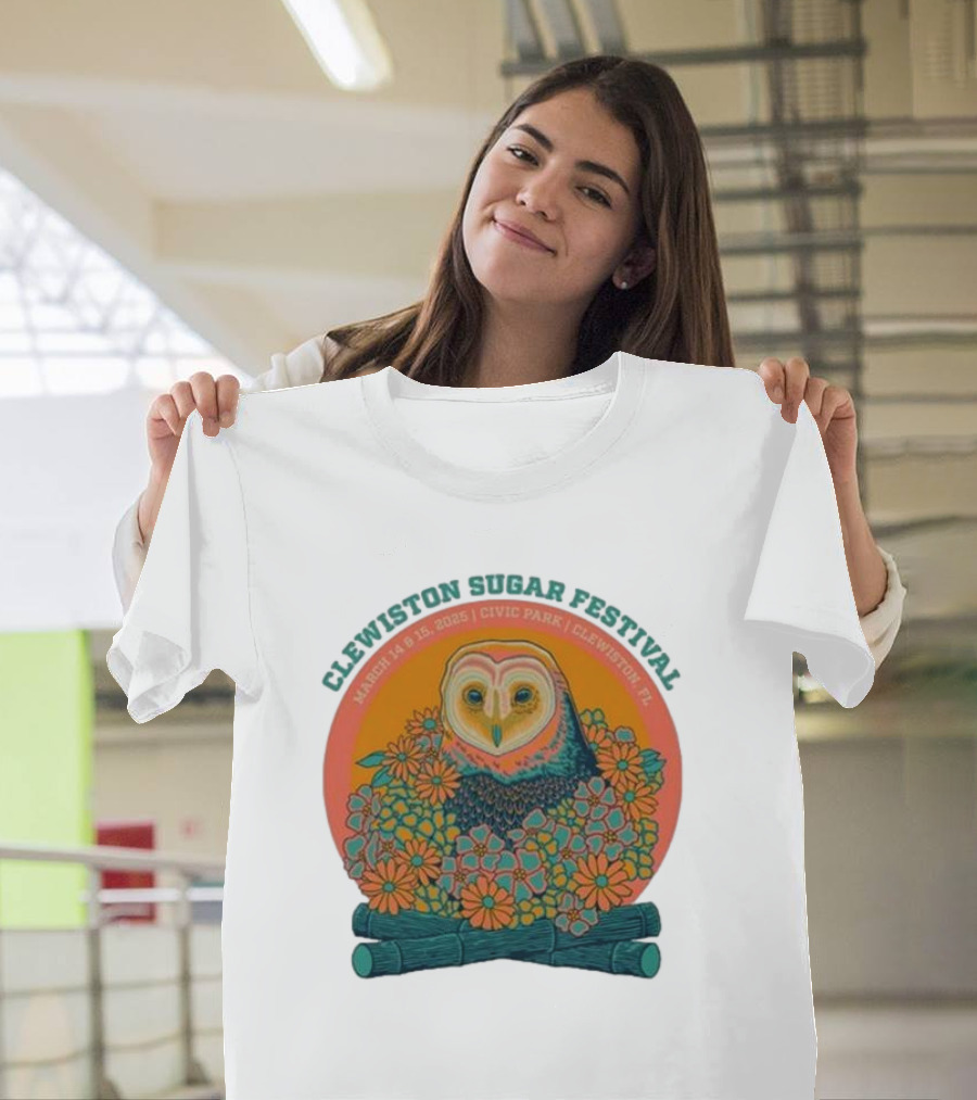 Clewiston Sugar Festival March 14-15 2025 Civic Park Clewiston FL Owl And Flowers T-Shirt