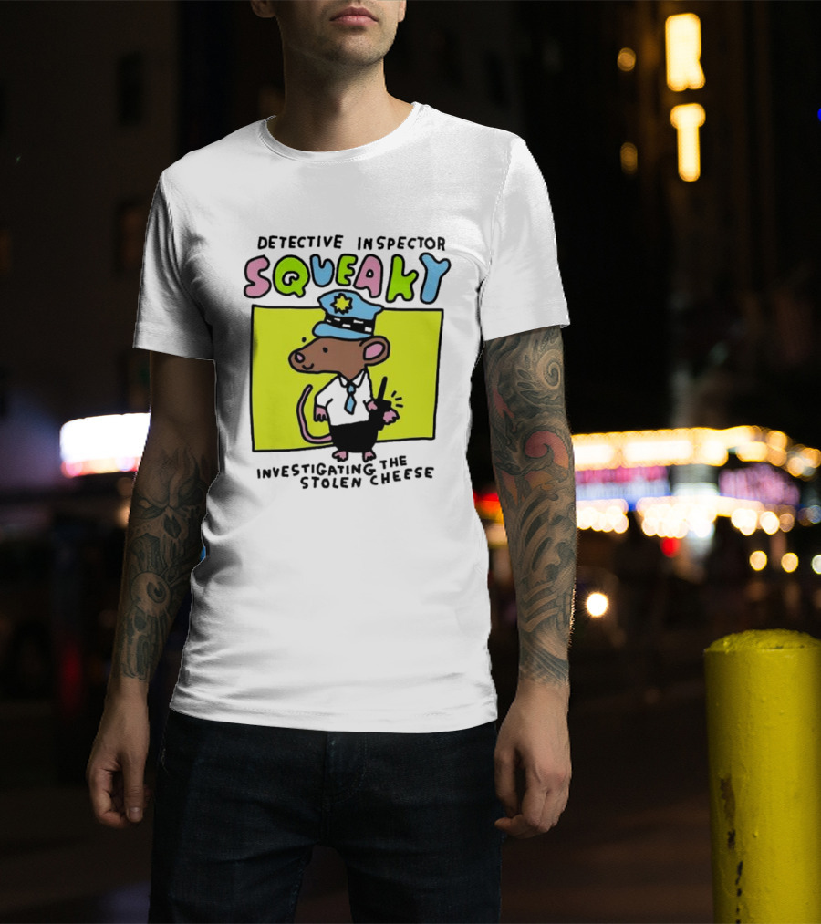 Detective Inspector Squeaky Investigating The Stolen Cheese Mouse Policeman Cartoon T-Shirt