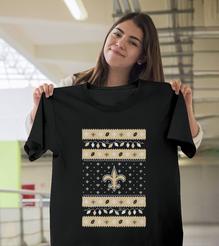 New Orleans Saints Holiday Lights Merry Christmas 2024 Fleur-de-Lis T-Shirt