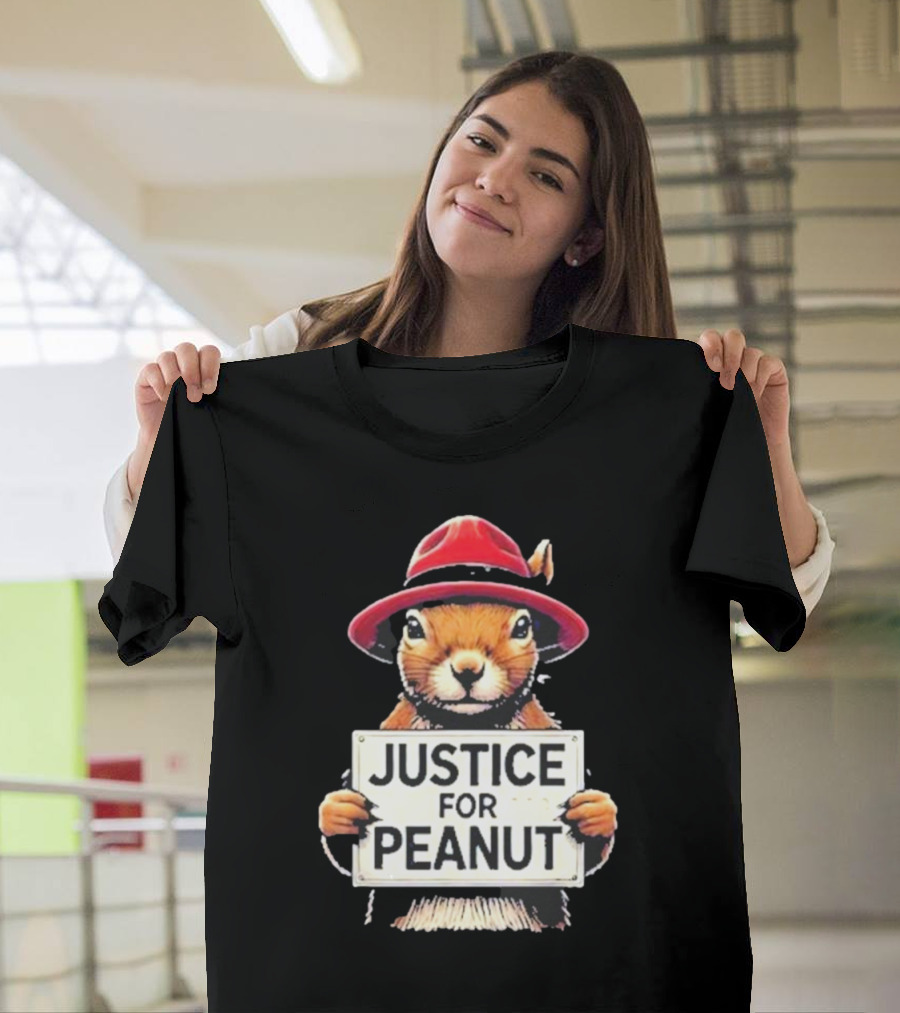 Justice For Peanut Wanted Squirrel in Red Hat T-Shirt