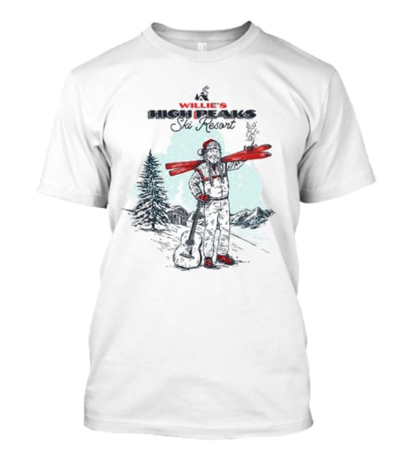 Willie Nelson High Peaks Ski Resort Winter Scene T-Shirt