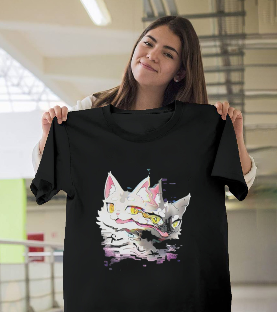 Aspen Hacked Cats 2024 Glitch Art Two-Faced Cat T-Shirt