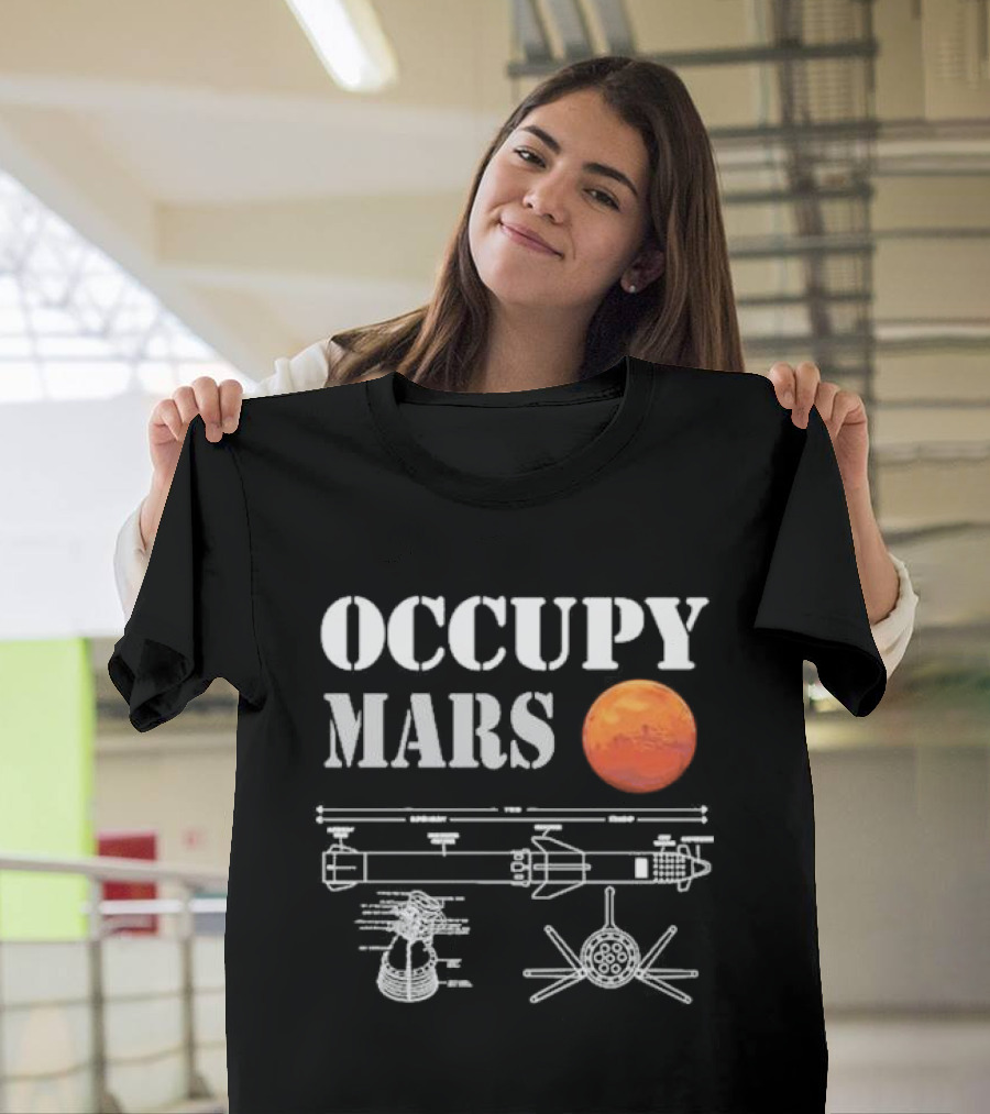 Elon Musk Occupy Mars Starship Rocket Blueprint With Planet Mars T-Shirt