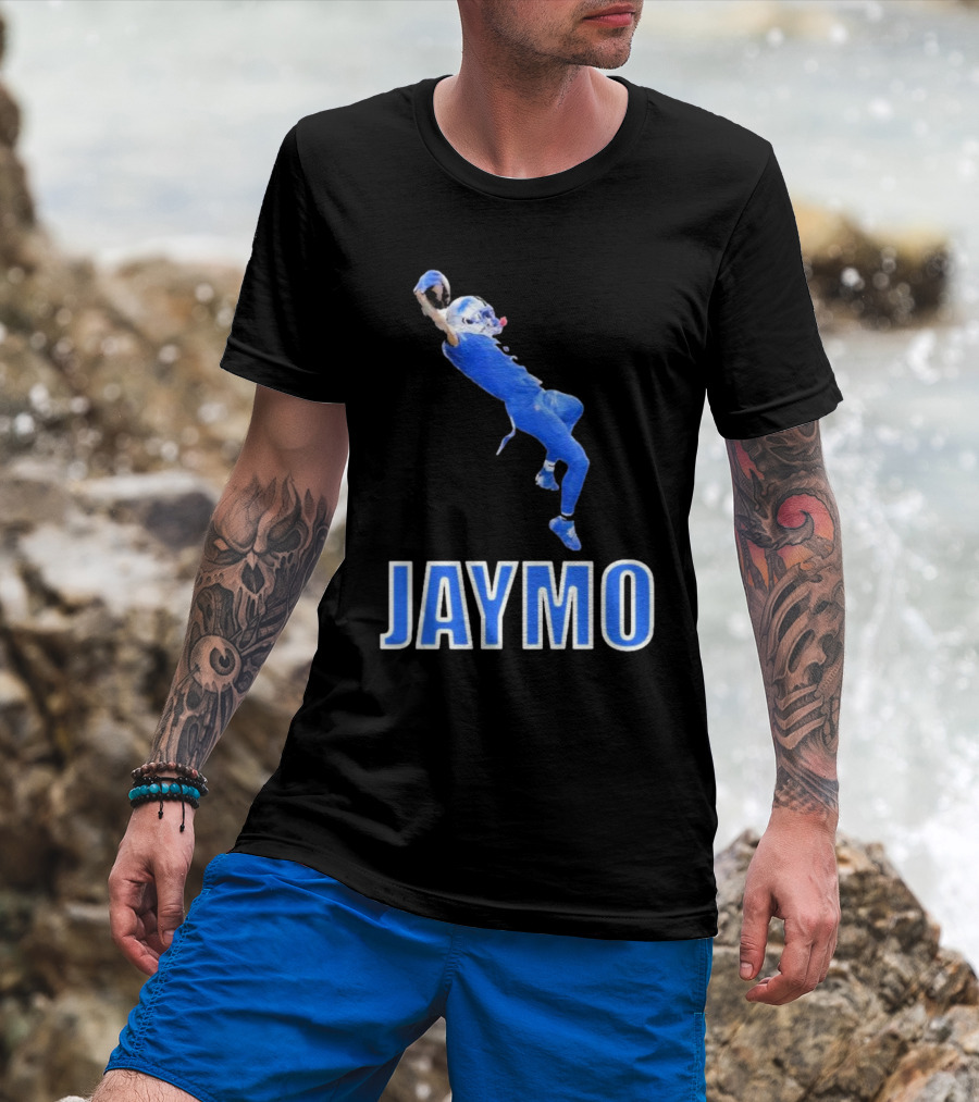 Jaymo Football Catch Jump Athlete Sports Blue Uniform T-Shirt