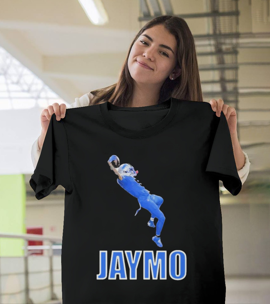 Jaymo Football Catch Jump Athlete Sports Blue Uniform T-Shirt