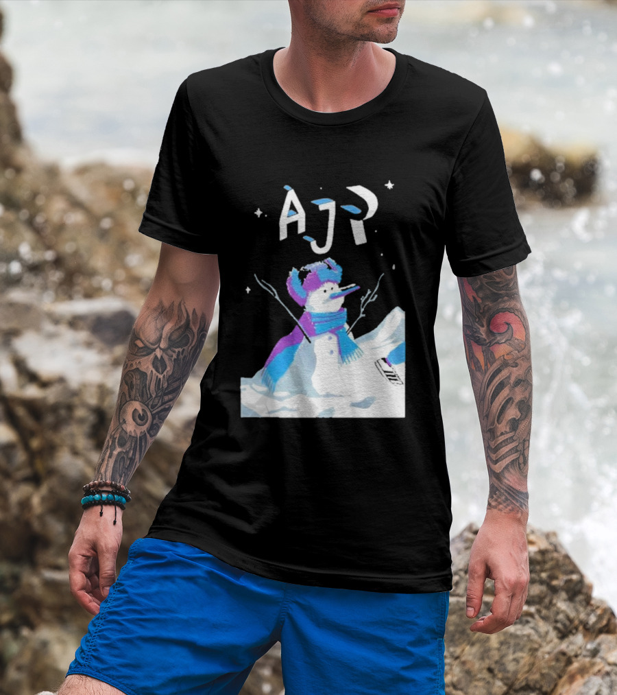 AJR Snowman With Scarf And Hat In Winter Scene T-Shirt