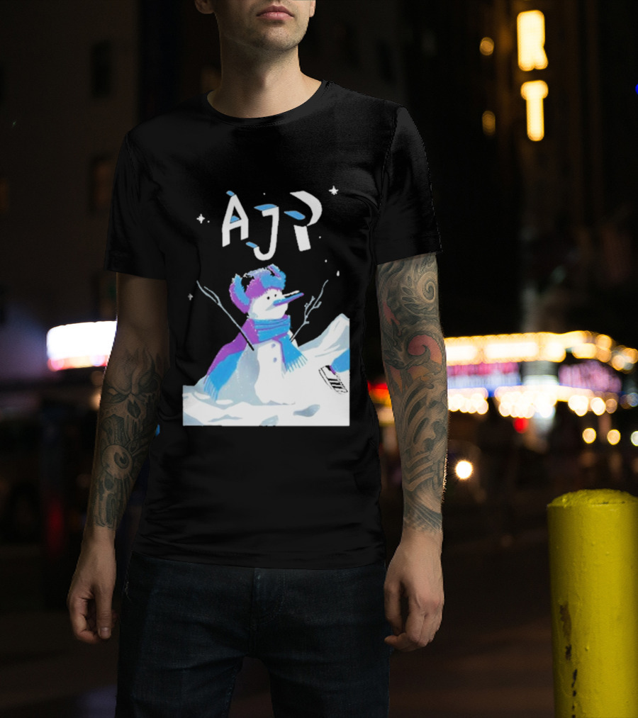 AJR Snowman With Scarf And Hat In Winter Scene T-Shirt