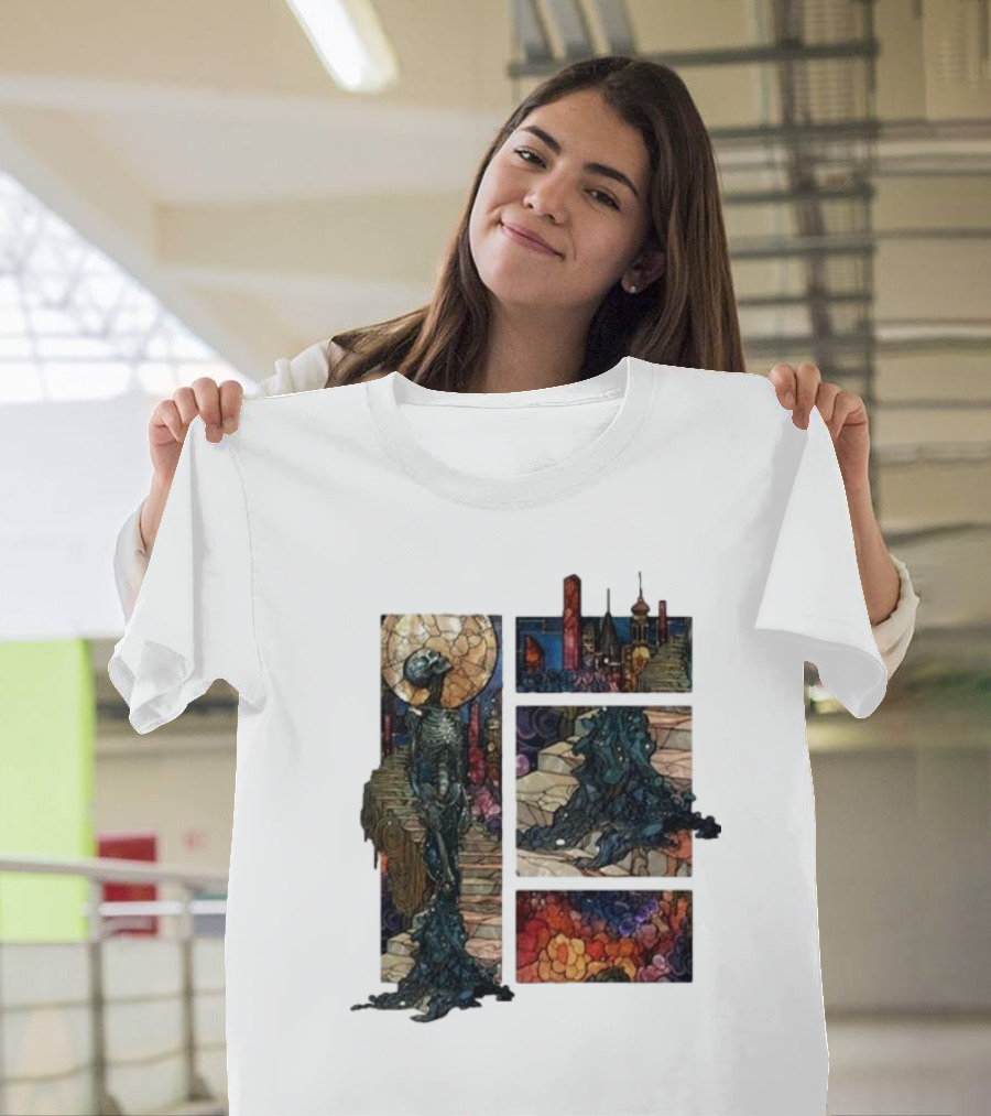 Zedd Descensus 2024 Stained Glass Skeleton and Cityscape Fantasy T-Shirt
