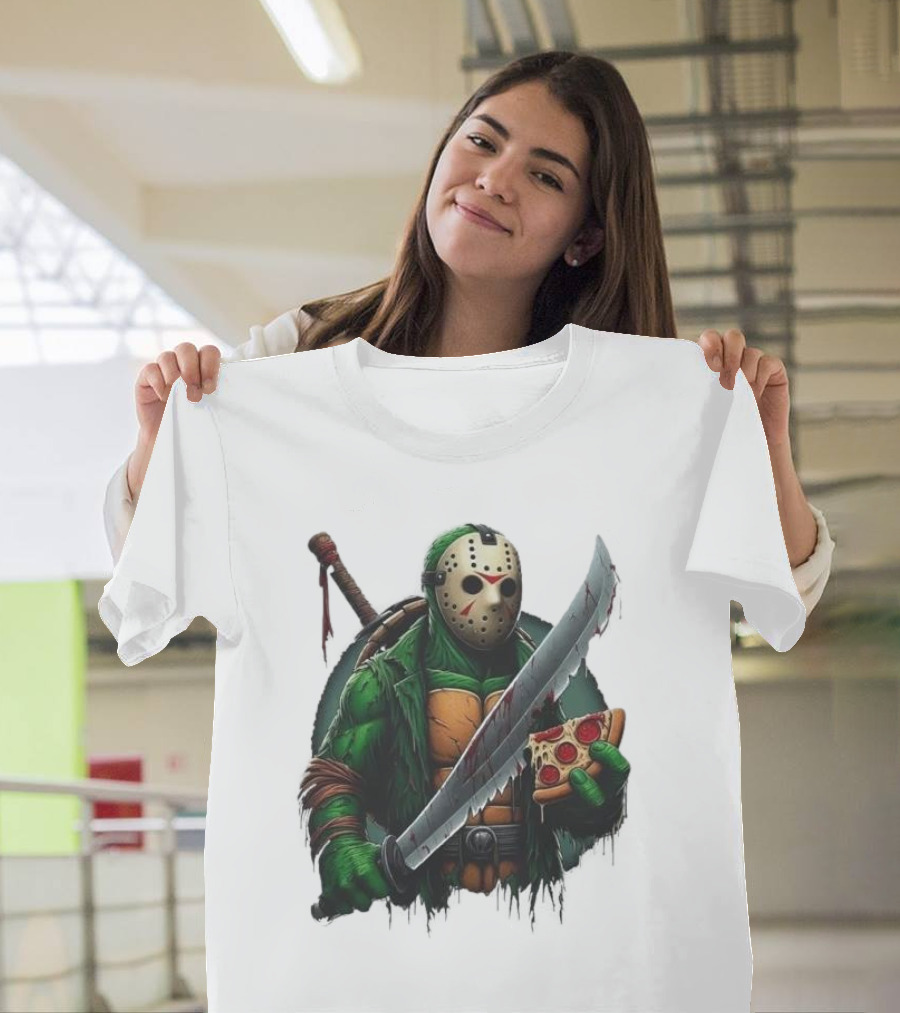Jason Voorhees Ninja Turtle Pizza Swordsman Crossover T-Shirt