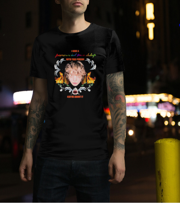 I Have A Parasocial Friendship With This Person Ask Me About It Face Flames Shark Skulls Spiral T-Shirt